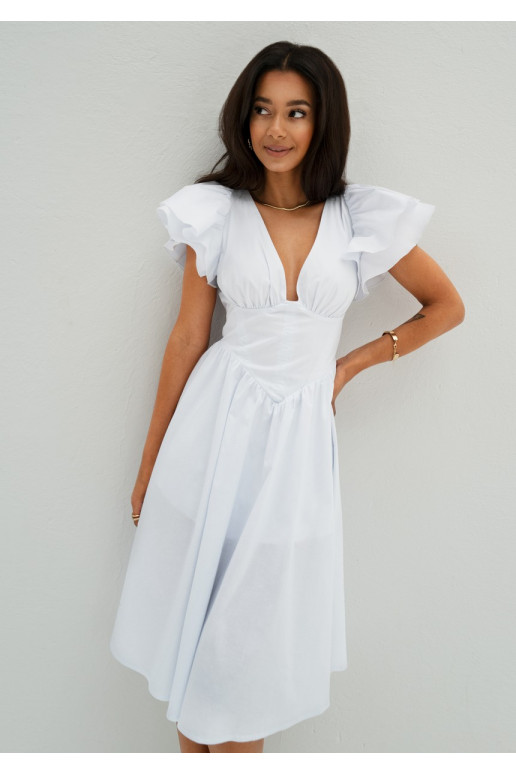 Nelly - White midi dress with frilled sleeves