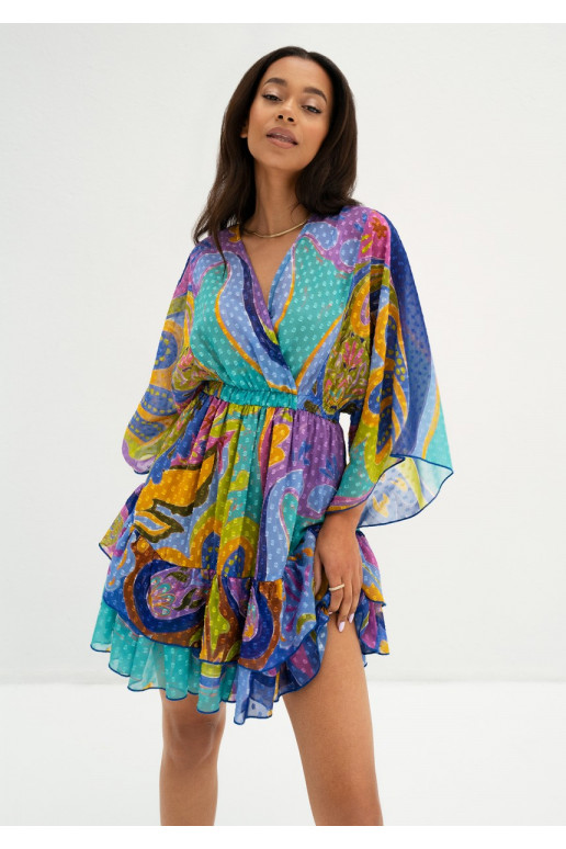 Senaya - Colorful boho printed chiffon mini dress