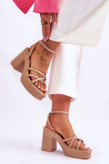 Fashionable High Heels Sandals With Straps Beige Shemira 2