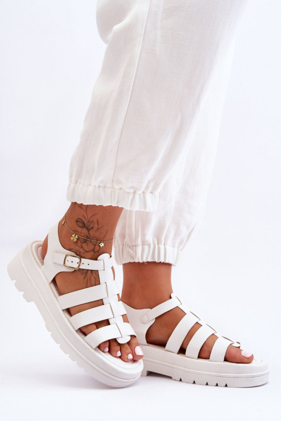 Leather Sandals With Stripes White Colet