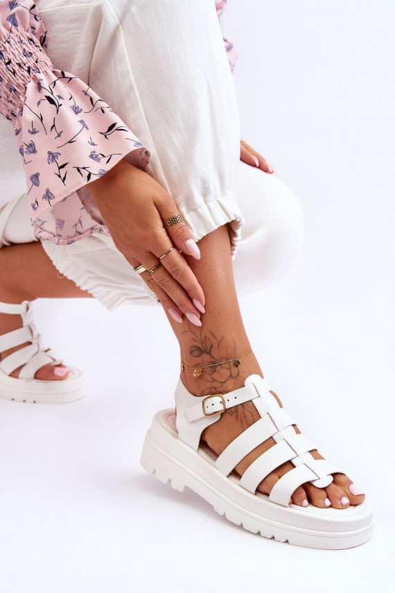 Leather Sandals With Stripes White Colet