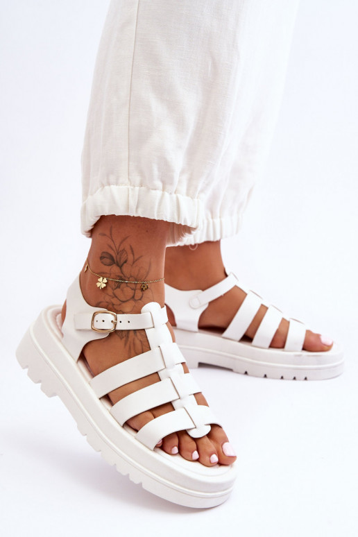 Leather Sandals With Stripes White Colet Leather Sandals With Stripes White Colet