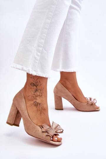 Classic Suede Bow Pumps Beige Corey 2