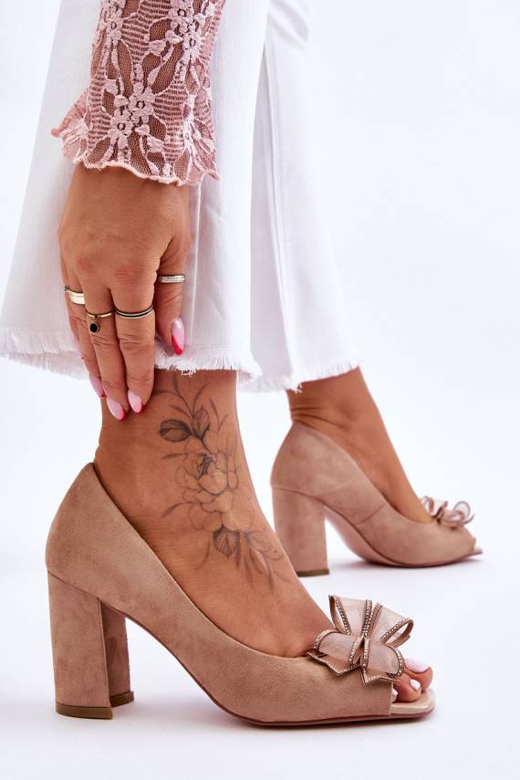 Classic Suede Bow Pumps Beige Corey