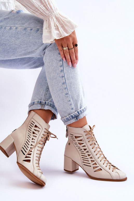 Leather Openwork Boots Maciejka 05508-22 Light beige Leather Openwork Boots Maciejka 05508-22 Light beige