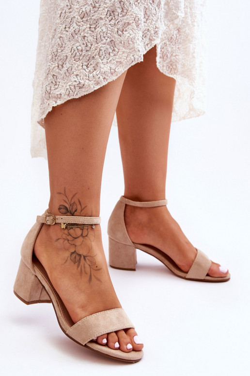 Suede Classic Low Heel Sandals Beige Honeymoon