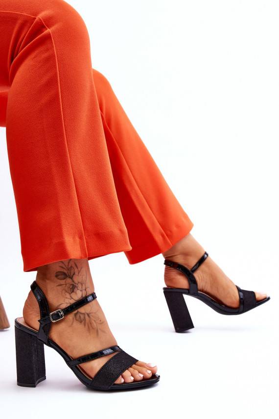Glossy High Heel Sandals Black Alicia