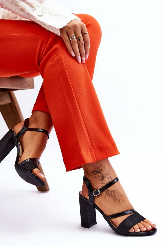 Glossy High Heel Sandals Black Alicia