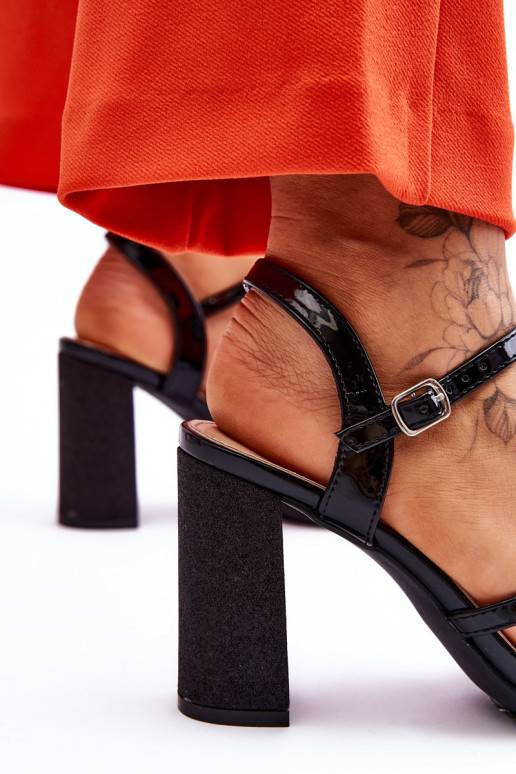Glossy High Heel Sandals Black Alicia Glossy High Heel Sandals Black Alicia