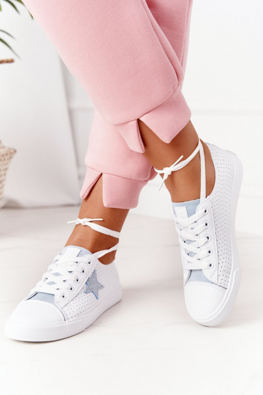 Women's Leather Sneakers With A Star BIG STAR DD274692 White-Blue