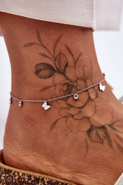 Leg Bracelet With butterflies Silver