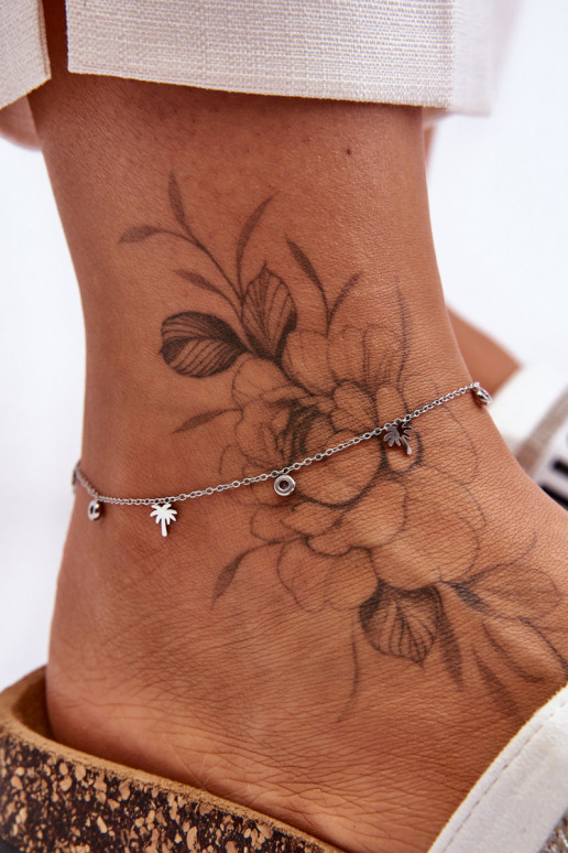 Fashionable anklet with cubic zirconias and palms Silver