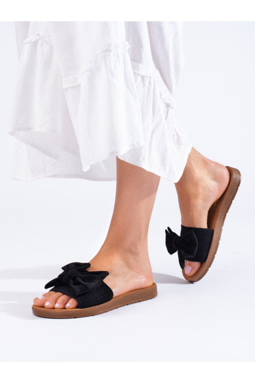 black slippers   with bow Shelovet