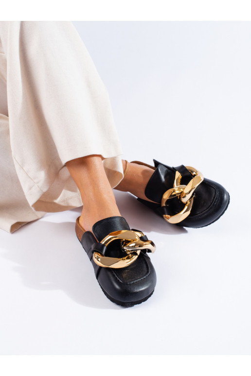 Black slippers with a massive decorative chain Shelovet