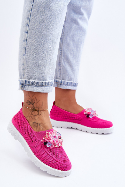 Women's Slip-On Sneakers with Stones Fuchsia Simple