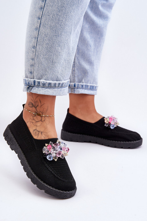 Women's Slip-On Sneakers with Stones Black Simple