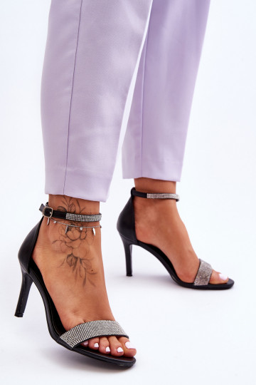 Women's Sandals On A High Heel With Rhinestones Black Perfecto 2