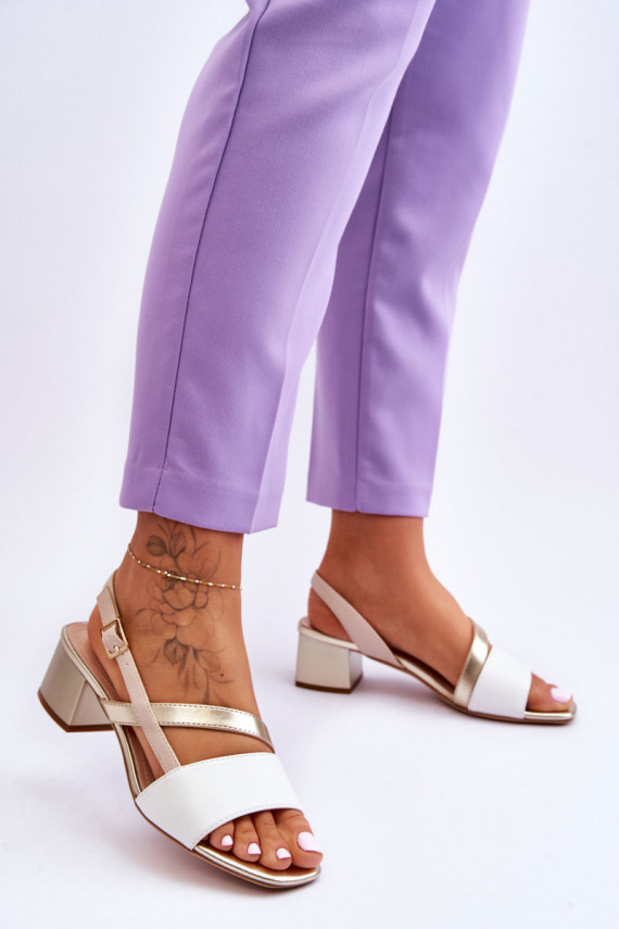 Sergio Leone Leather High Heel Sandals SK826 White and Gold