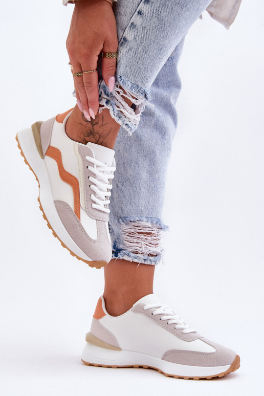 Women's Leather Sports Shoes White-Orange Somerio