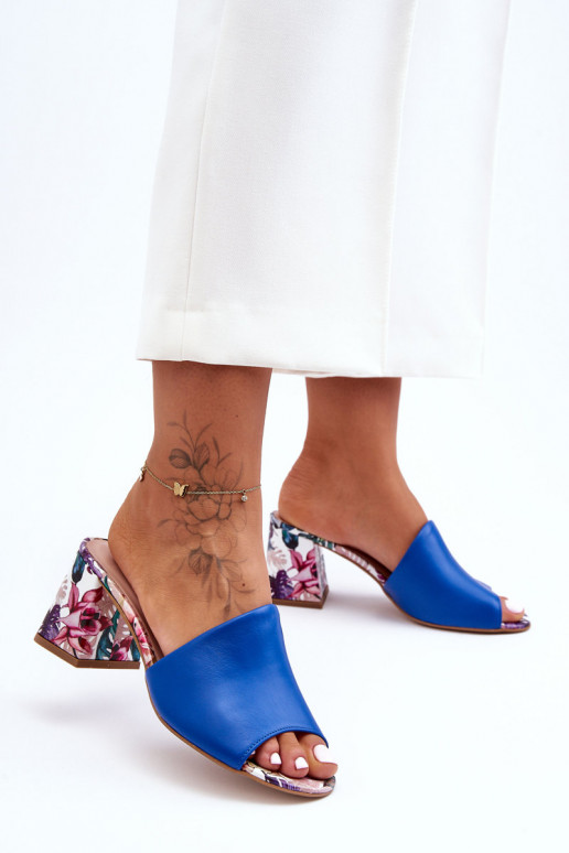 Women's Leather Mules on Heel Lewski Shoes 3209/K Blue
