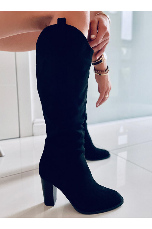 The classic model long boots on the heel MARGOT BLACK