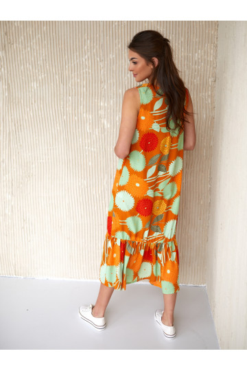 Trapezoidal dress with floral patterns  orange 0594 2