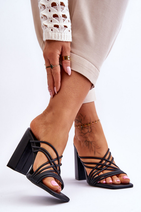 High Heel Slippers With Straps Black Beckie
