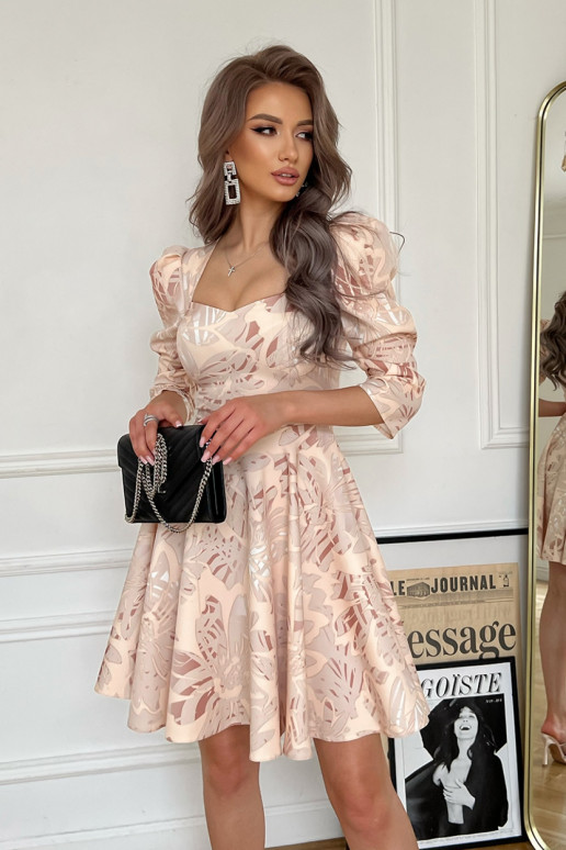 Kokteilinė smėlio spalvos suknelė su...