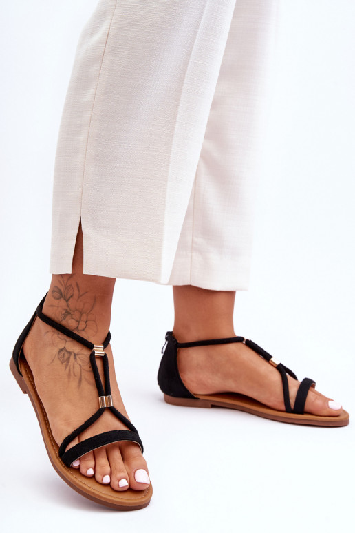 Women's Flat Sandals with Zip Black Jullie