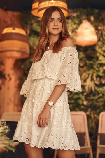 Openwork dress spanish style whitish colorsFG592