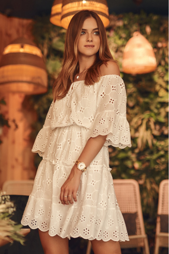 Openwork dress spanish style whitish colorsFG592