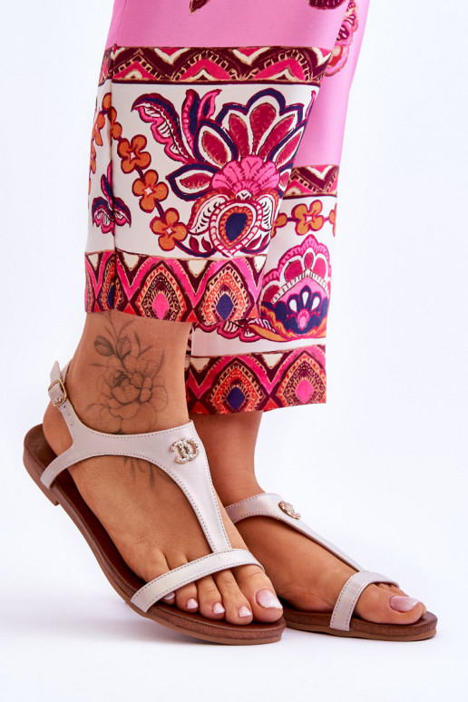 Flat Sandals With Decoration S.Barski KV-5541-45 Beige Flat Sandals With Decoration S.Barski KV-5541-45 Beige