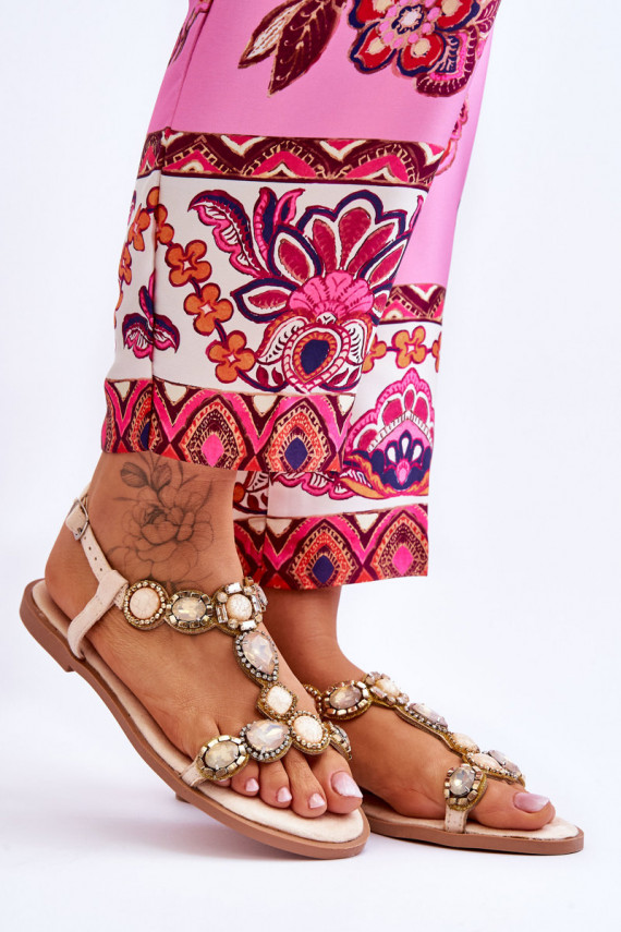 Suede Flat Sandals With Stones Beige Dallas