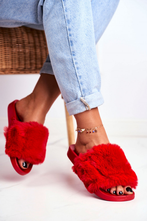 Rubber Slippers With Eco Fur Red Sensitive