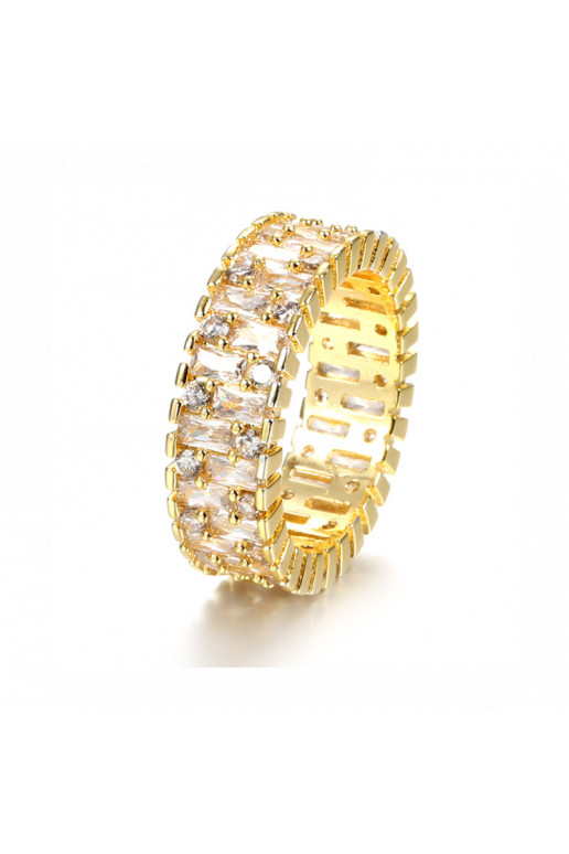 gold color plated stainless steel ring with colored crystals PST865, Ring size: US6 - EU11