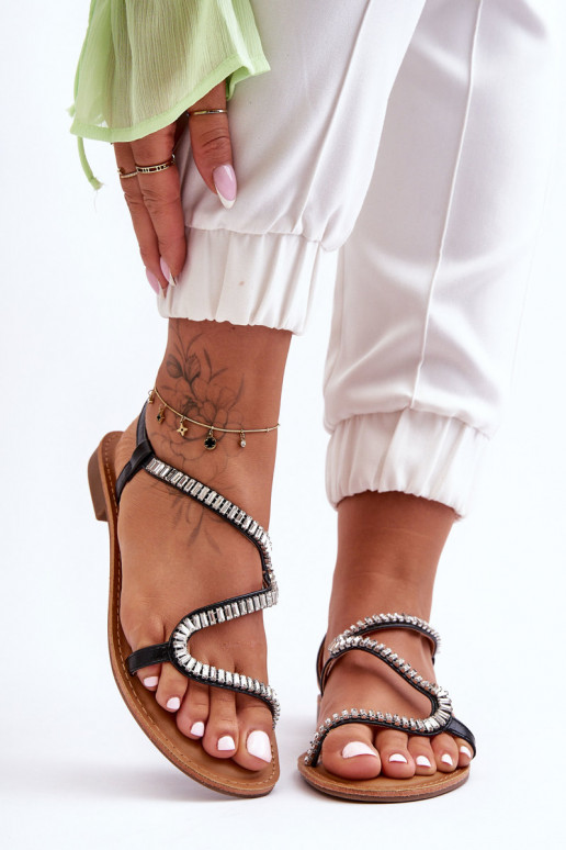 Women's Slip-On Sandals with Embellishments Black Hayen