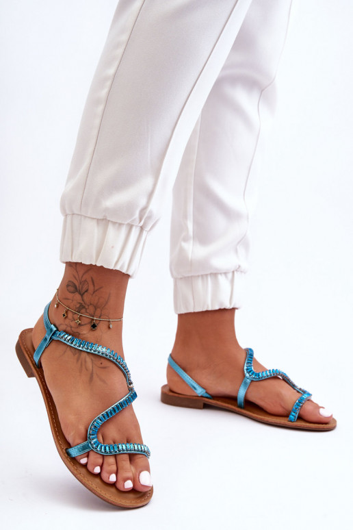 Women's Slip-On Sandals with Embellishments Blue Hayen