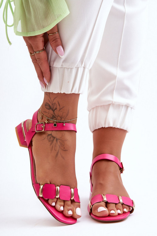 Women's Flat Sandals With Decorative Belt Fuchsia Adissa