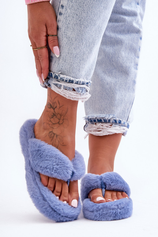 Women's Furry Slippers Papcie Blue Elma