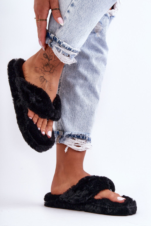 Women's Furry Slippers Papcie Black Elma