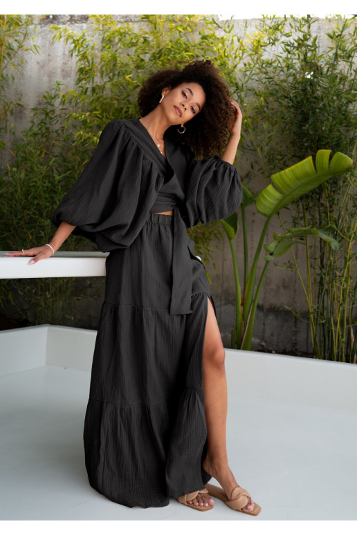 Capri - Black muslin maxi skirt
