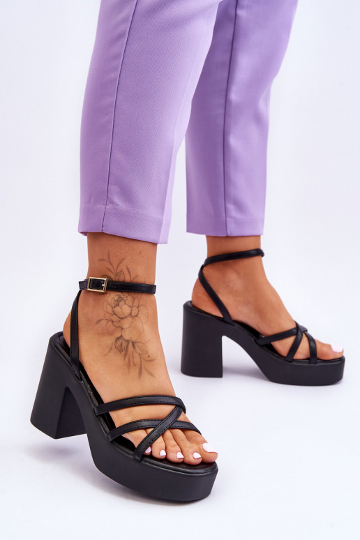 Fashionable High Heels Sandals With Straps Black Shemira