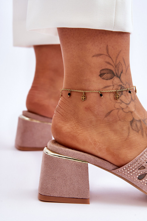 S.Barski Mesh Heeled Slippers KV-612-1 Nude