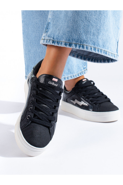 Black sports style shoes from eco leather with platform Shelovet