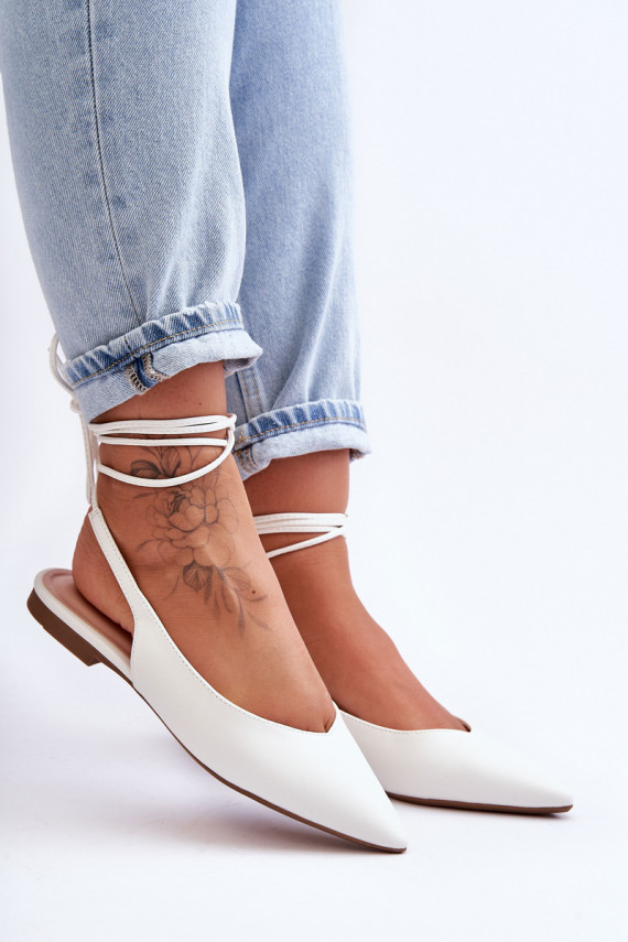 Women's Laced Ballet Flats White Lilly Ann