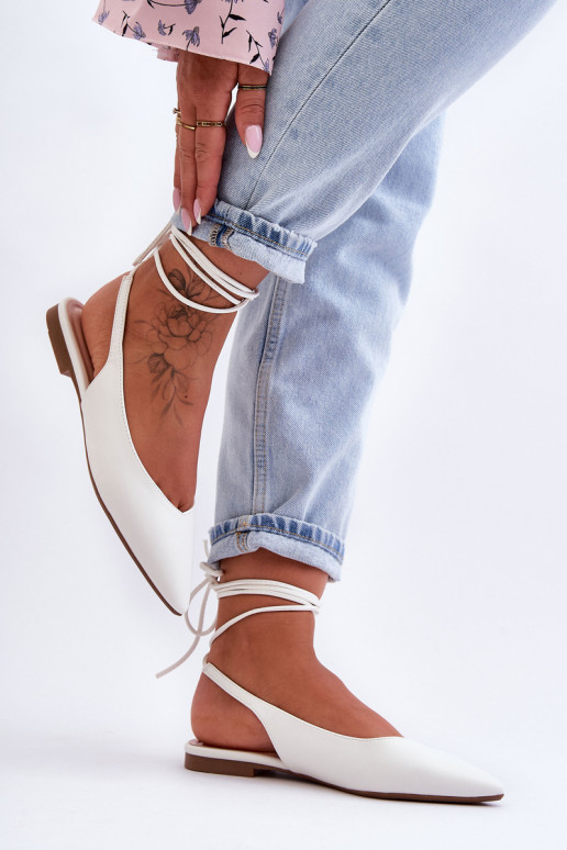 Women's Laced Ballet Flats White Lilly Ann Women's Laced Ballet Flats White Lilly Ann