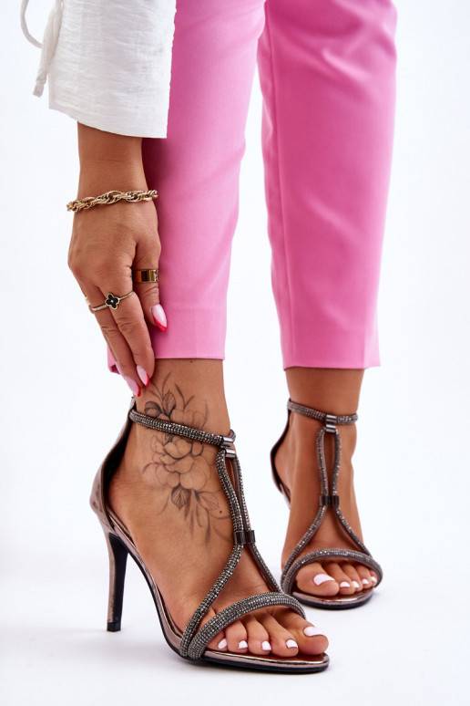 Elegant Sandals On A High Heel With Rhinestones Silver Jenesis