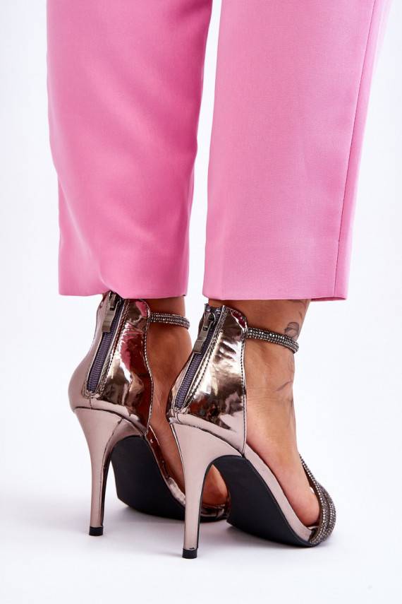 Elegant Sandals On A High Heel With Rhinestones Silver Jenesis