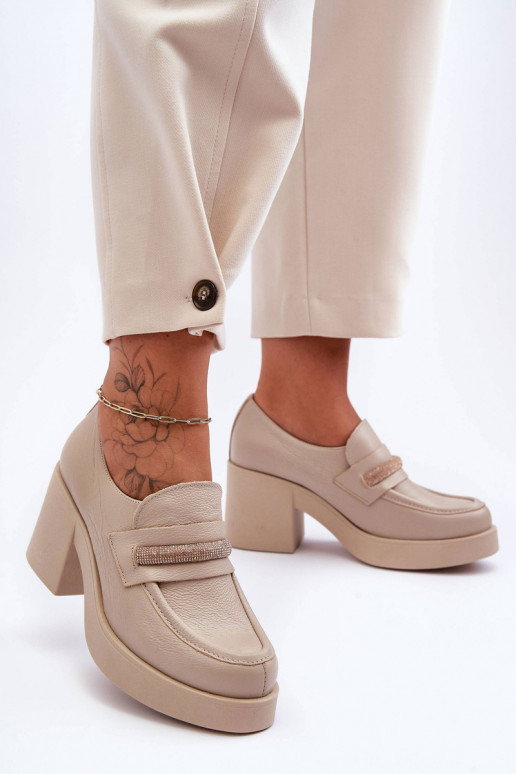 Leather Heeled Shoes with Embellishment Beige Gelanor