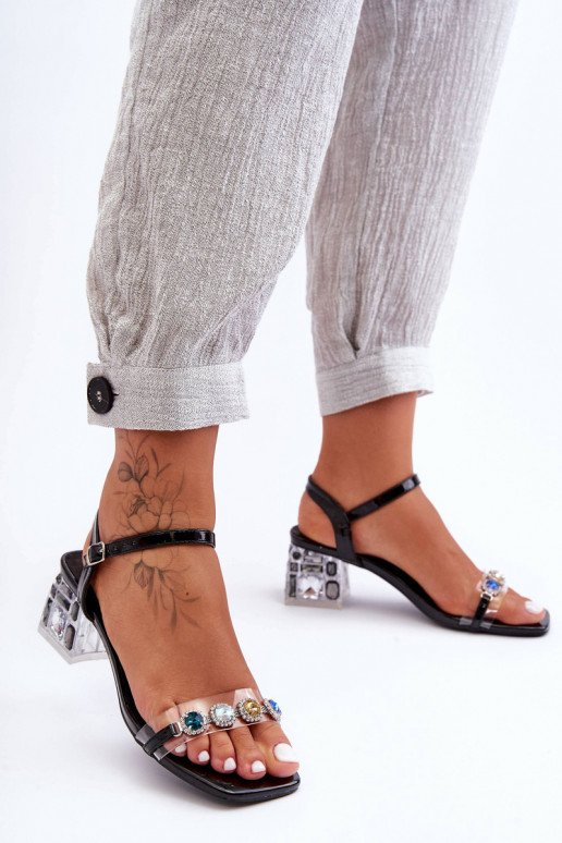 Women's Heeled Sandals with Crystals Black SBarski MR1037-01